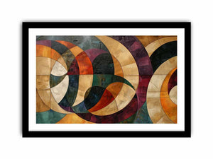 Geometric abstract canvas art with circles and warm tones for modern living room decor.