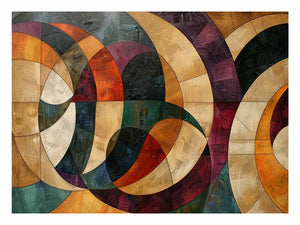 Geometric abstract canvas art with circles and warm tones for modern living room decor.