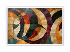 Geometric abstract canvas art with circles and warm tones for modern living room decor.