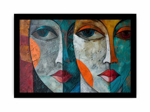 Modern cubist face portrait canvas art for bold contemporary living room decor.