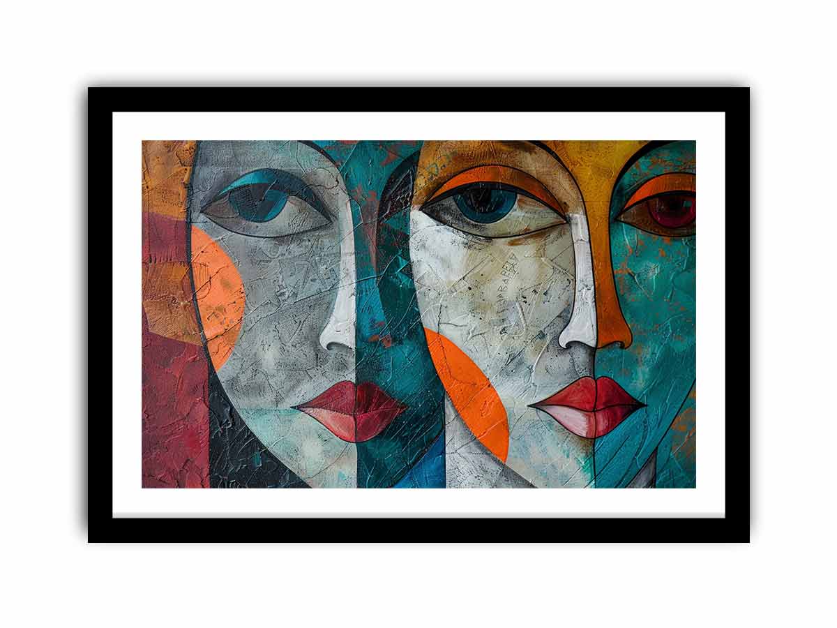 Modern cubist face portrait canvas art for bold contemporary living room decor.