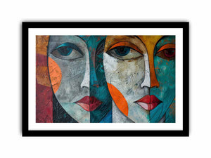 Modern cubist face portrait canvas art for bold contemporary living room decor.