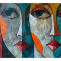 Modern cubist face portrait canvas art for bold contemporary living room decor.