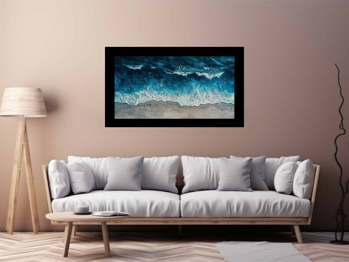 Overhead ocean wave canvas art for calm coastal bedroom or bathroom decor.