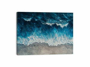 Overhead ocean wave canvas art for calm coastal bedroom or bathroom decor.