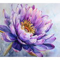 Purple water lily watercolor canvas art for elegant bedroom or living room decor.
