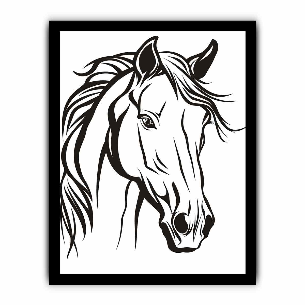 Bold black and white horse line art canvas print for modern office decor.