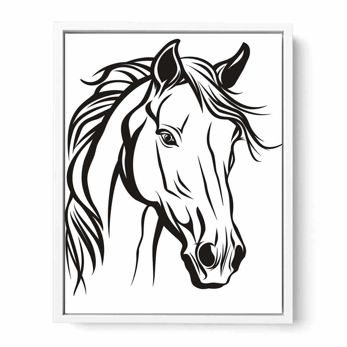 Bold black and white horse line art canvas print for modern office decor.