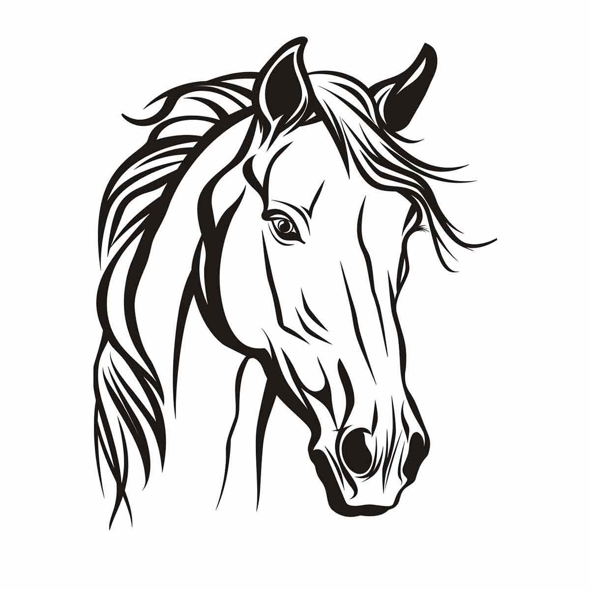 Bold black and white horse line art canvas print for modern office decor.