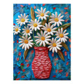Colorful white daisy and red vase canvas print for bright kitchen decor.