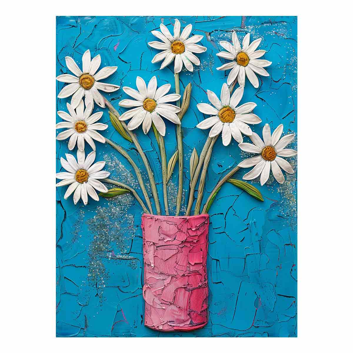 White daisy flowers in pink jar canvas print for colorful kitchen decor.
