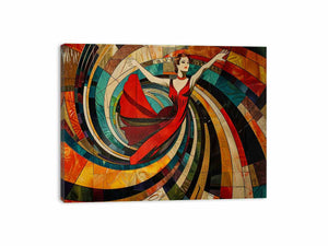 Art deco dancer canvas print with red dress for glamorous living room decor.