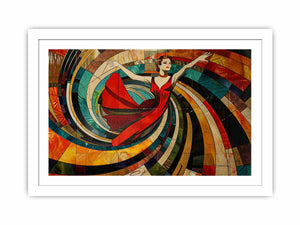 Art deco dancer canvas print with red dress for glamorous living room decor.