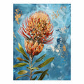 Azure Pincushion Bloom contemporary botanical oil painting for living room decor.