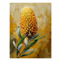 Golden Banksia Glow modern botanical canvas art for living room decor.