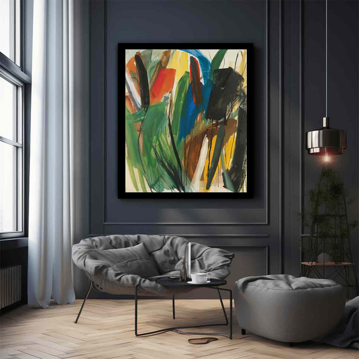 Verdant Gesture abstract expressionist painting for loft decor.