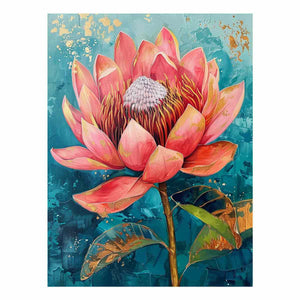 Teal Waratah Bloom modern Australian floral canvas art for living room decor.