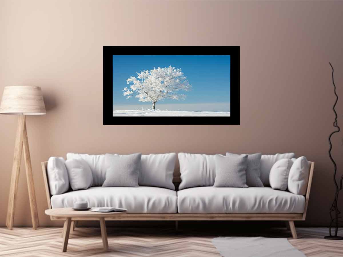 Frosted Solitude minimal winter landscape photography for bedroom decor.