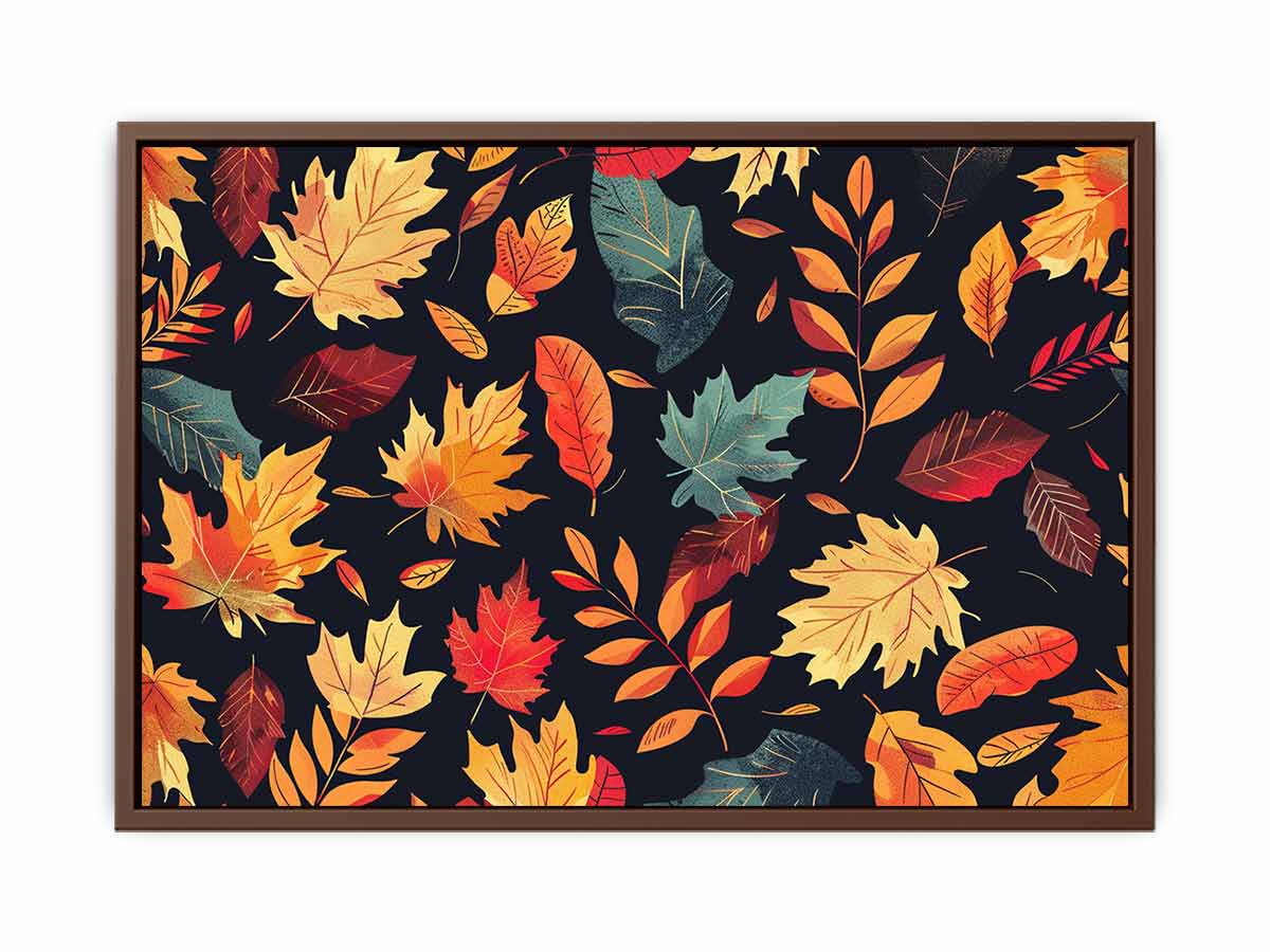 Dark autumn leaf pattern wall art for warm modern living room decor.