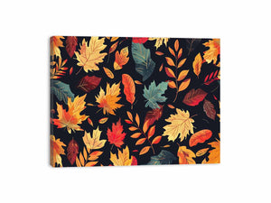 Dark autumn leaf pattern wall art for warm modern living room decor.