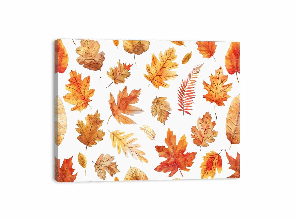 Soft watercolor autumn leaves canvas art for airy bedroom or hallway decor.