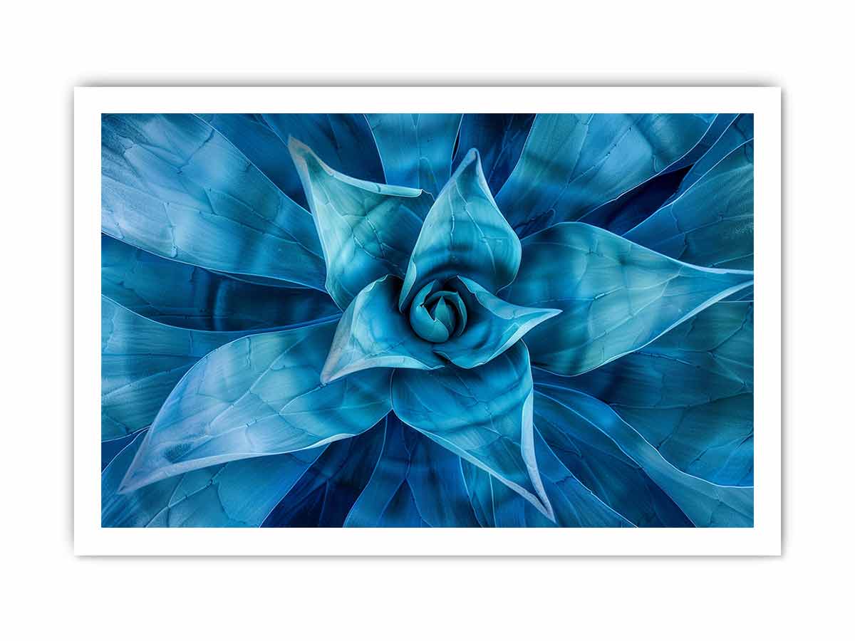 Blue agave succulent wall art for serene modern living room decor.