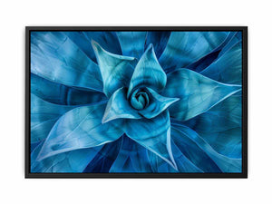 Blue agave succulent wall art for serene modern living room decor.