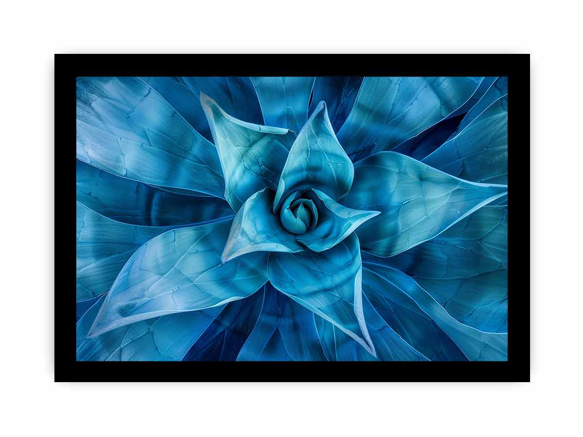 Blue agave succulent wall art for serene modern living room decor.