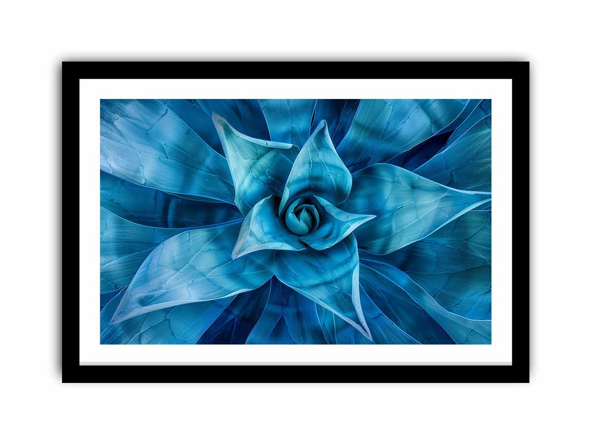 Blue agave succulent wall art for serene modern living room decor.