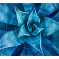 Blue agave succulent wall art for serene modern living room decor.