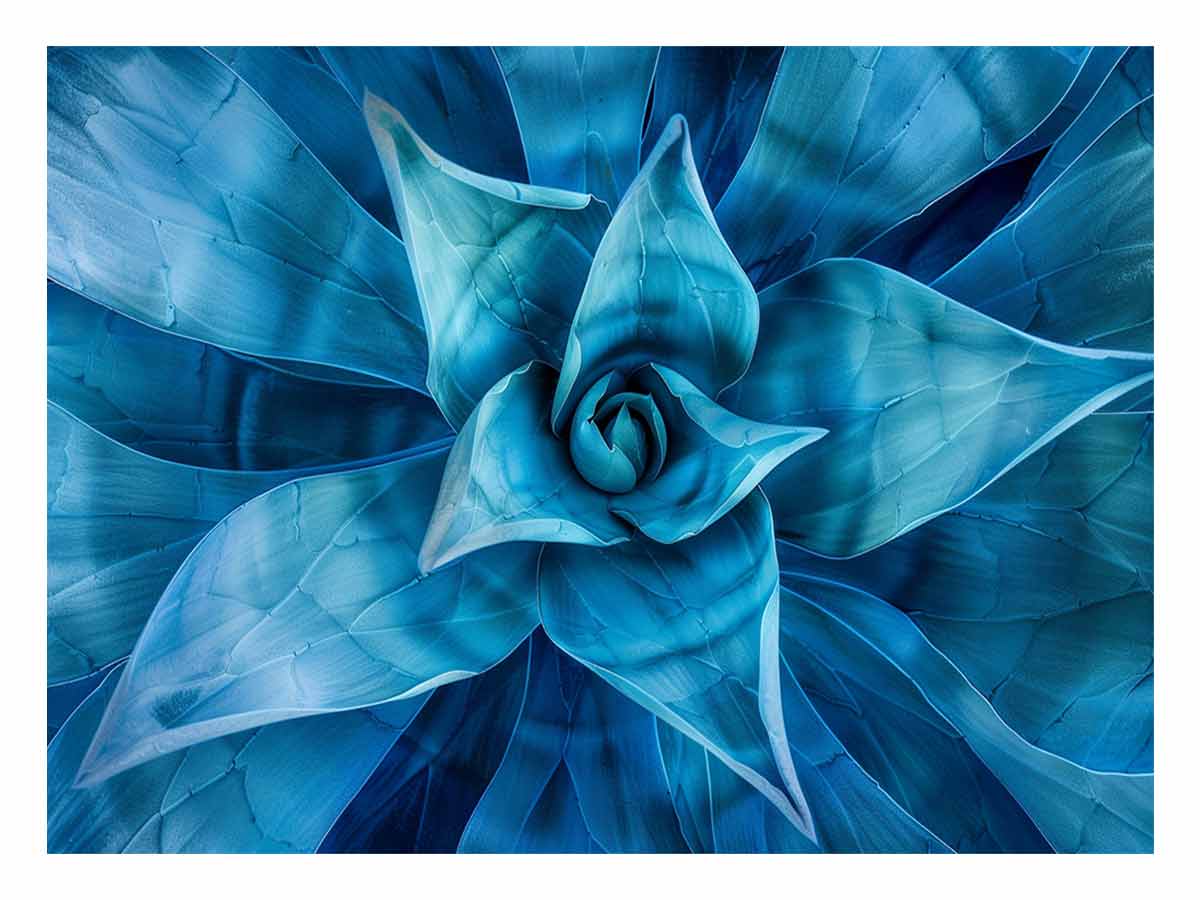 Blue agave succulent wall art for serene modern living room decor.