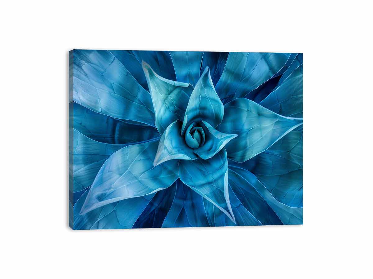 Blue agave succulent wall art for serene modern living room decor.