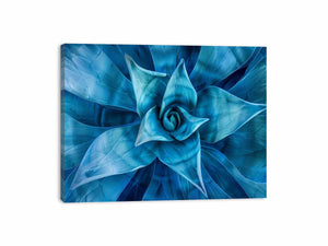 Blue agave succulent wall art for serene modern living room decor.