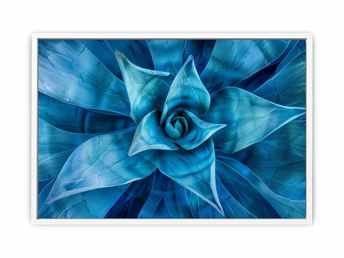 Blue agave succulent wall art for serene modern living room decor.