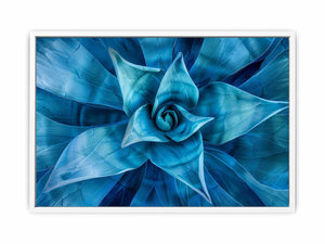 Blue agave succulent wall art for serene modern living room decor.