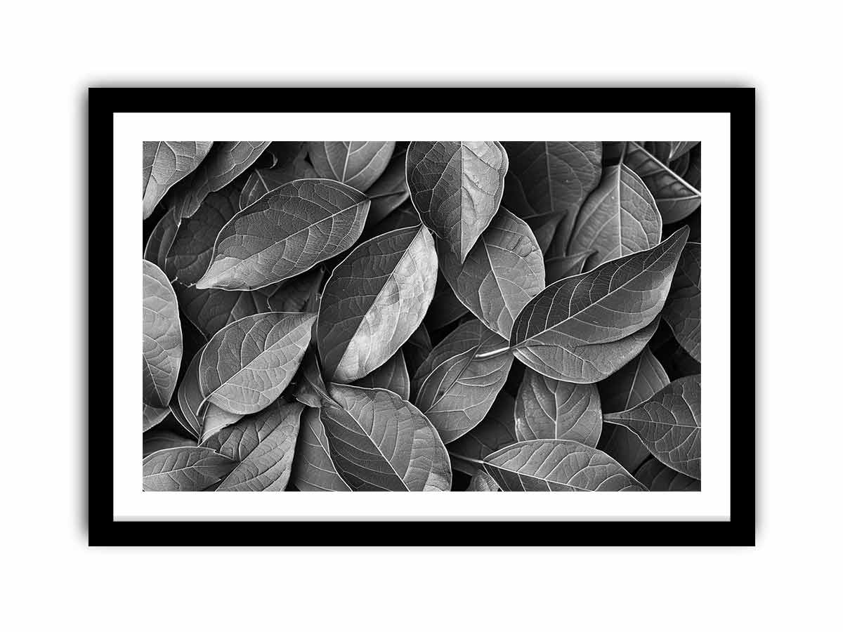 Black and white botanical leaves canvas art for calm modern bedroom decor.