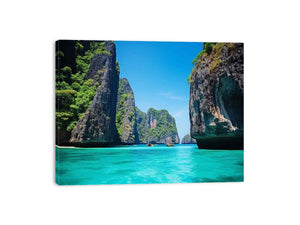 Phi Phi Island Thailand lagoon photography print for tropical living room decor.