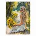 Impressionist sunflower woman canvas art for romantic bedroom decor.