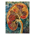 Abstract kidney anatomy artwork with botanical details for modern office decor.