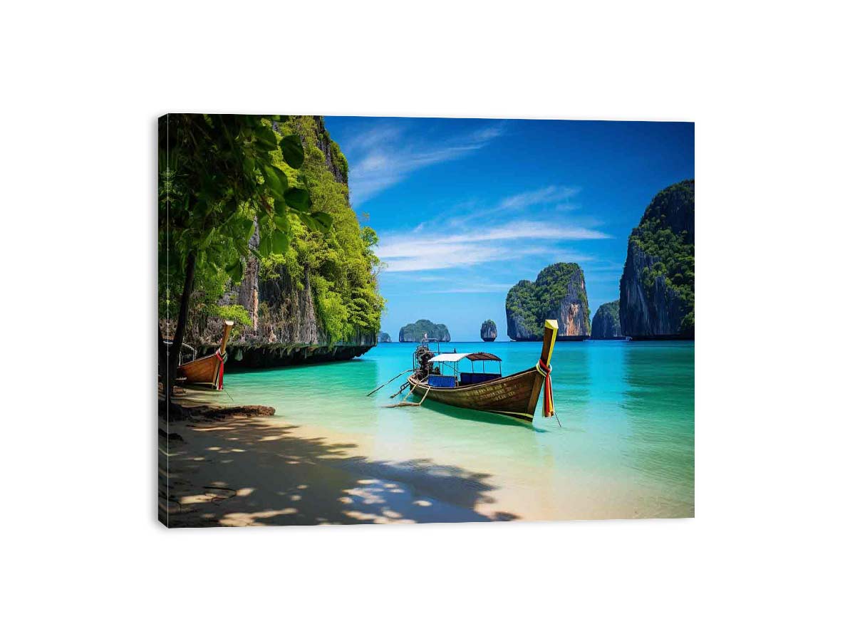 Tropical Phi Phi island beach canvas art for coastal living room decor.