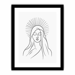 Minimal black line art of serene halo figure for peaceful bedroom wall decor.