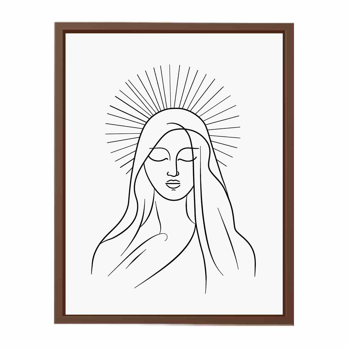Minimal black line art of serene halo figure for peaceful bedroom wall decor.