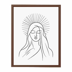 Minimal black line art of serene halo figure for peaceful bedroom wall decor.