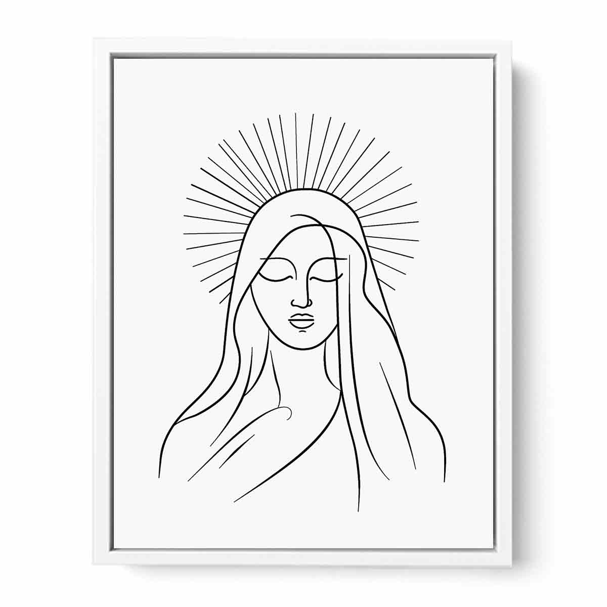 Minimal black line art of serene halo figure for peaceful bedroom wall decor.
