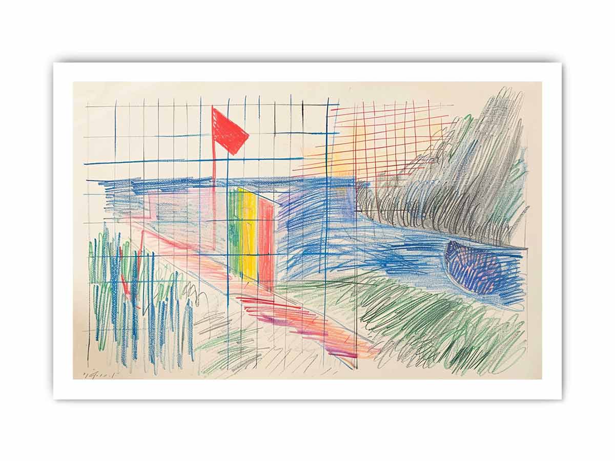Colorful abstract grid drawing canvas art for creative office or studio decor.