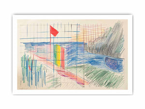 Colorful abstract grid drawing canvas art for creative office or studio decor.