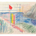 Colorful abstract grid drawing canvas art for creative office or studio decor.