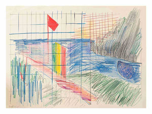 Colorful abstract grid drawing canvas art for creative office or studio decor.