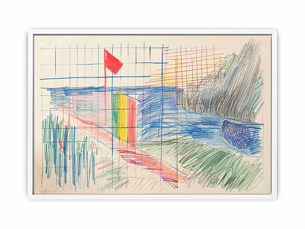 Colorful abstract grid drawing canvas art for creative office or studio decor.