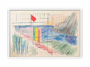Colorful abstract grid drawing canvas art for creative office or studio decor.